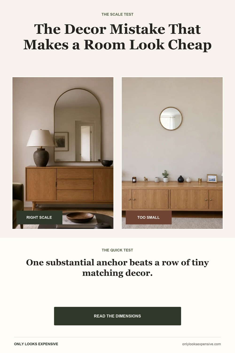 Correct versus undersized home decor scale comparison