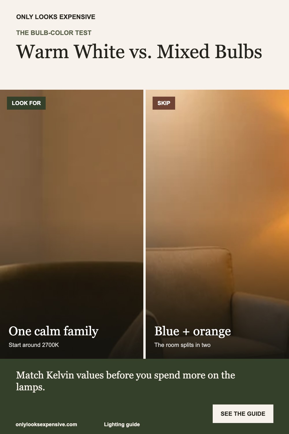 Warm white versus mixed bulb color comparison