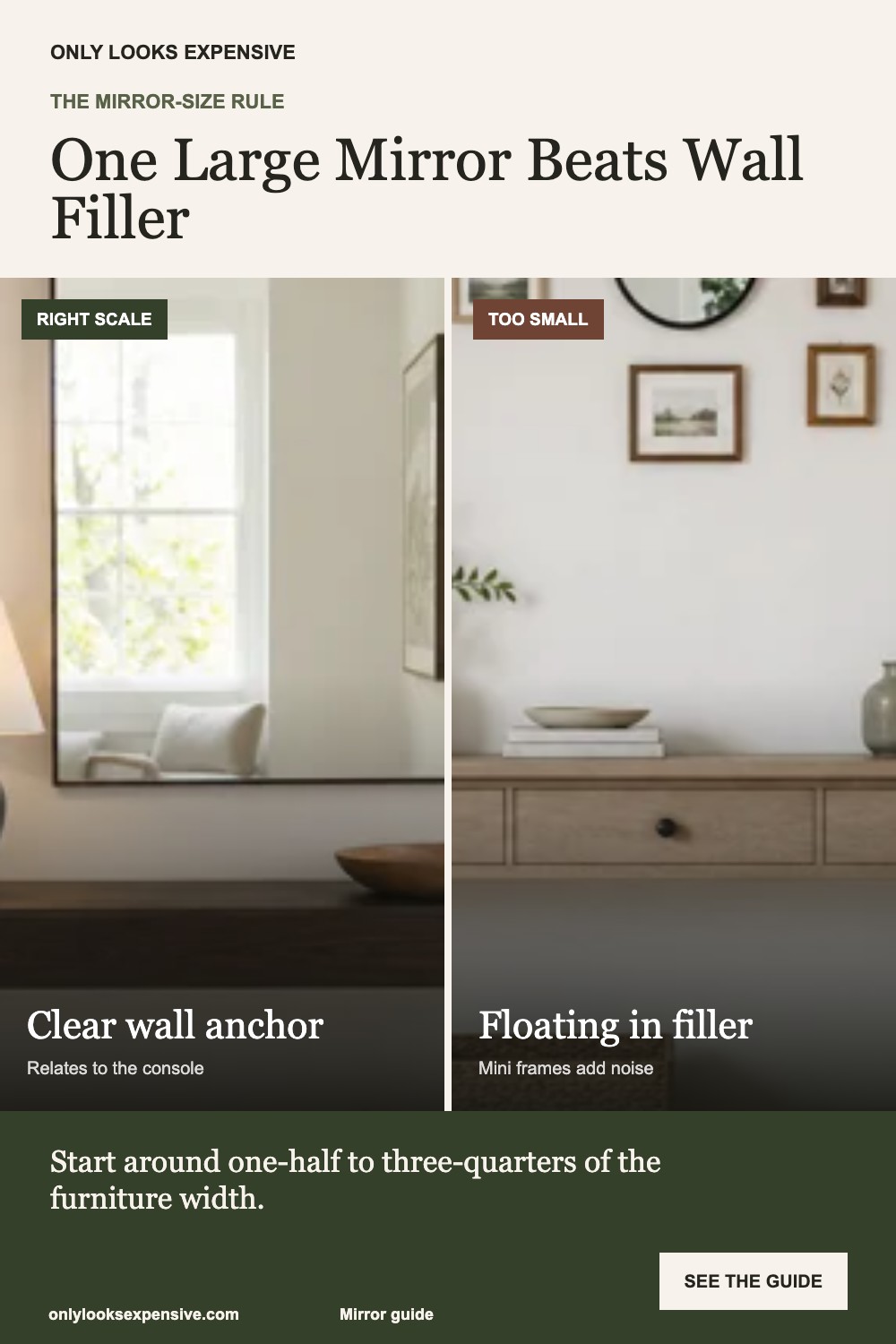 Correct versus undersized entryway mirror proportion