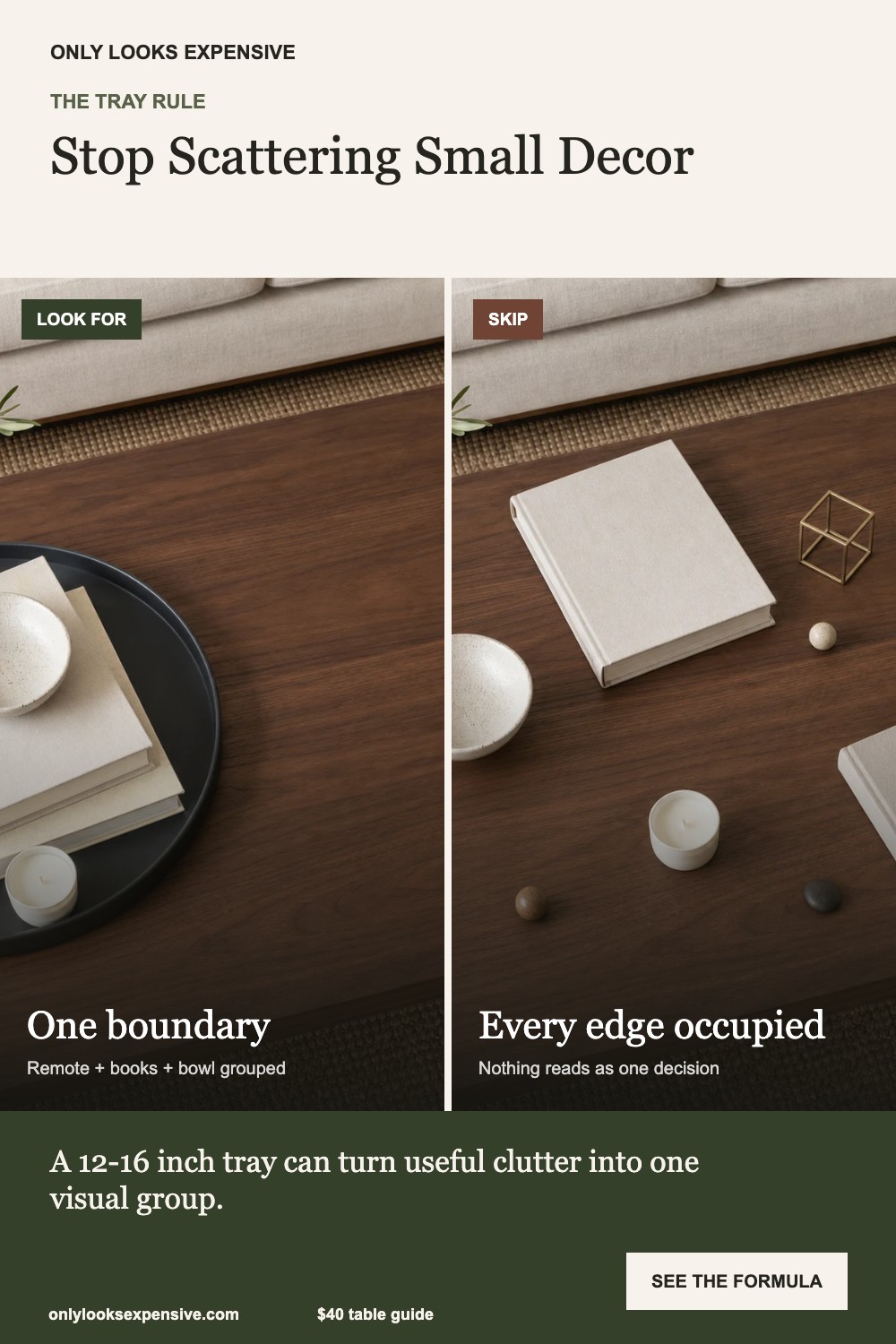 Grouped tray versus scattered coffee table objects