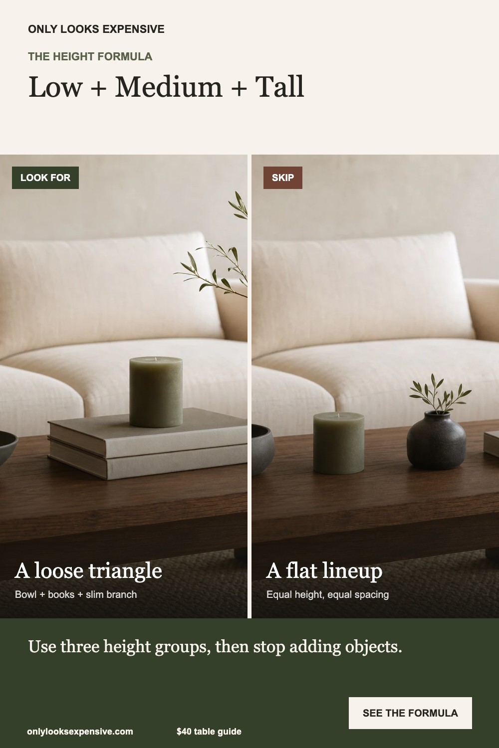 Low medium and tall coffee table styling rule