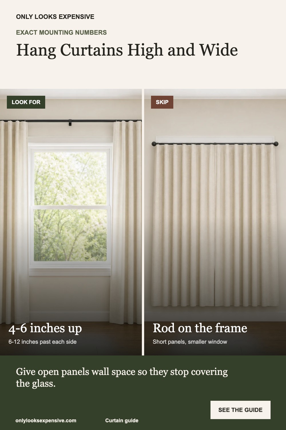 High wide curtain mounting versus rod on window frame