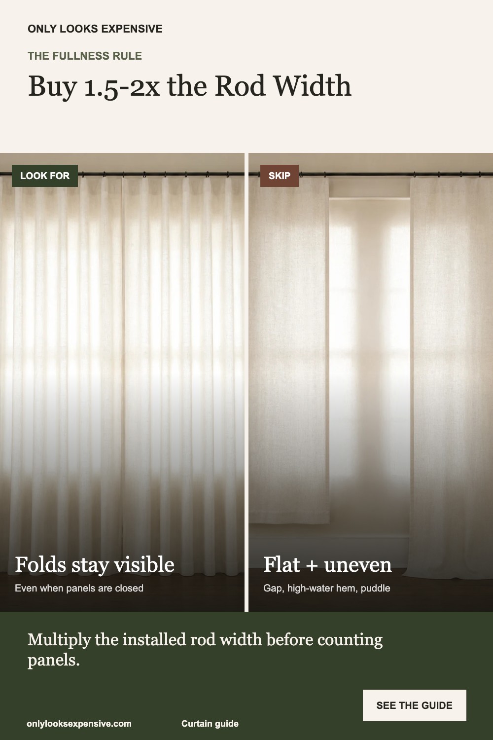Full floor-length curtains versus flat narrow uneven panels