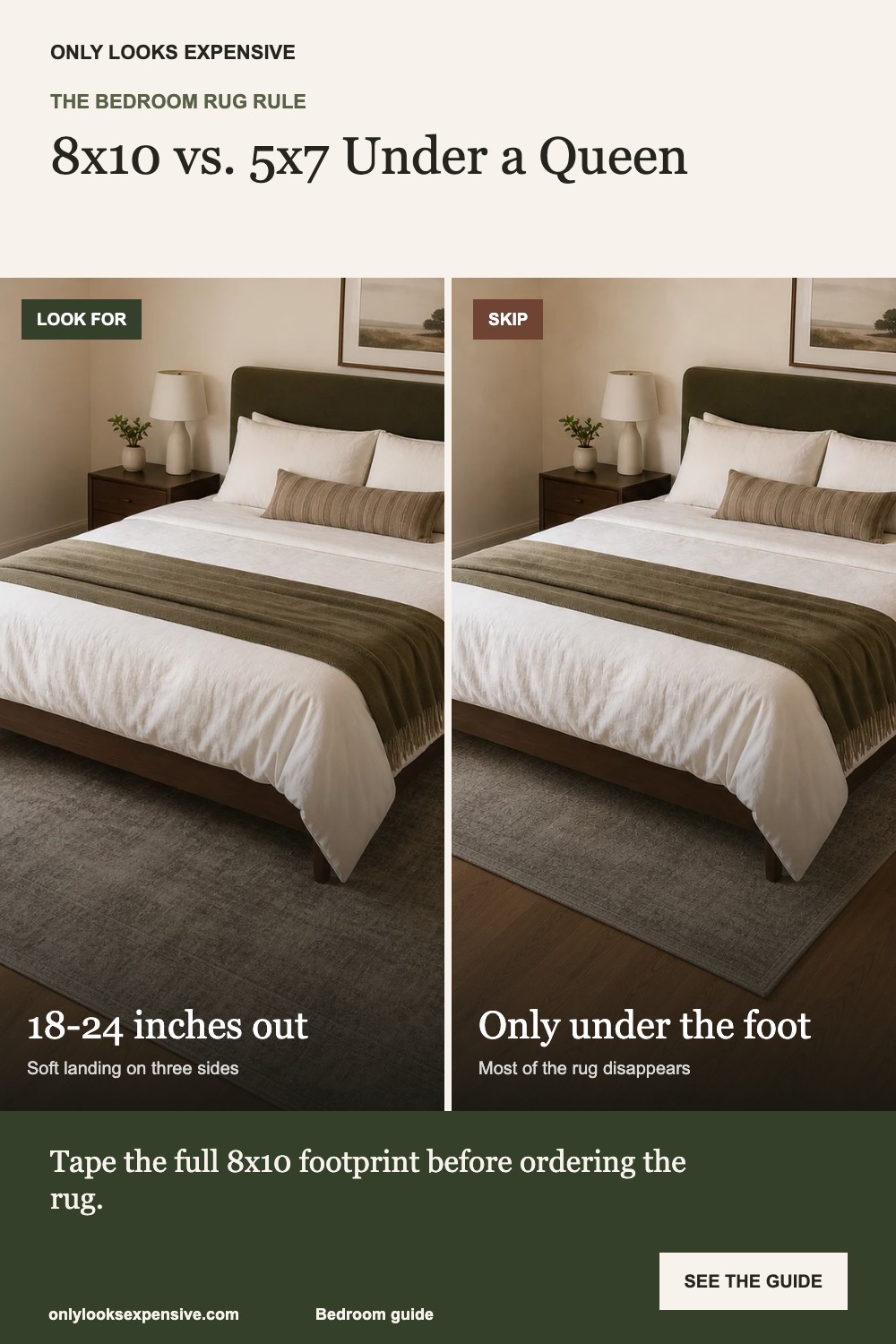 8x10 rug under queen bed versus small rug at foot