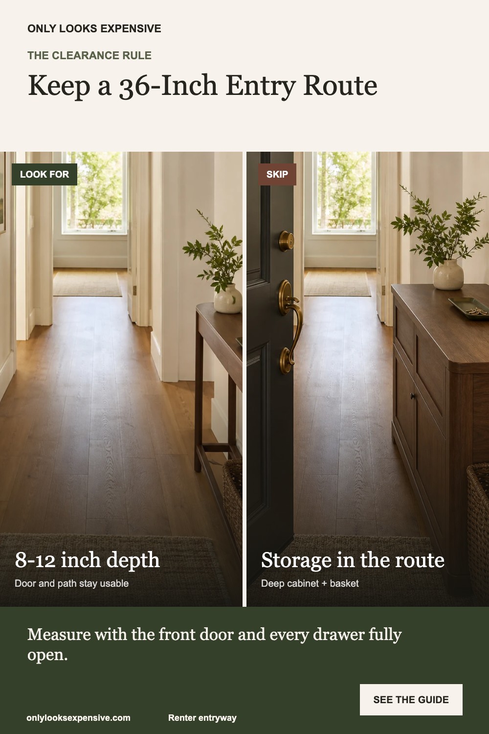 Shallow entry console versus blocked hallway clearance
